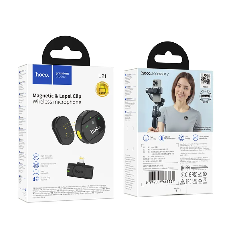 Lavalier HOCO L21, Lightning, Negra