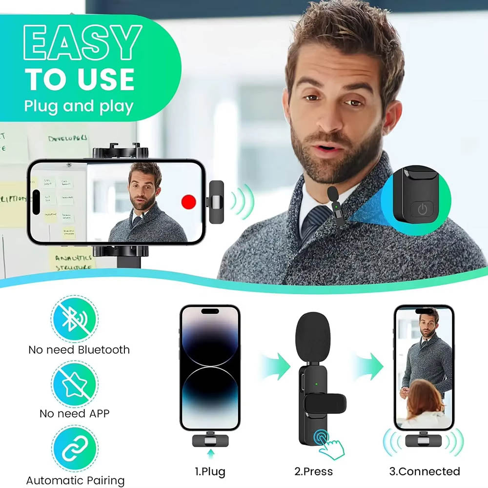 Lavalier Techsuit LW2, USB-C, Set de 2 piezas, Negra