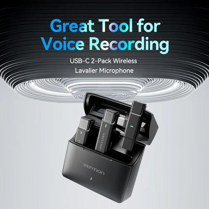 Lavalier Vention Clip-On, USB-C, Set 2 piezas, Negro