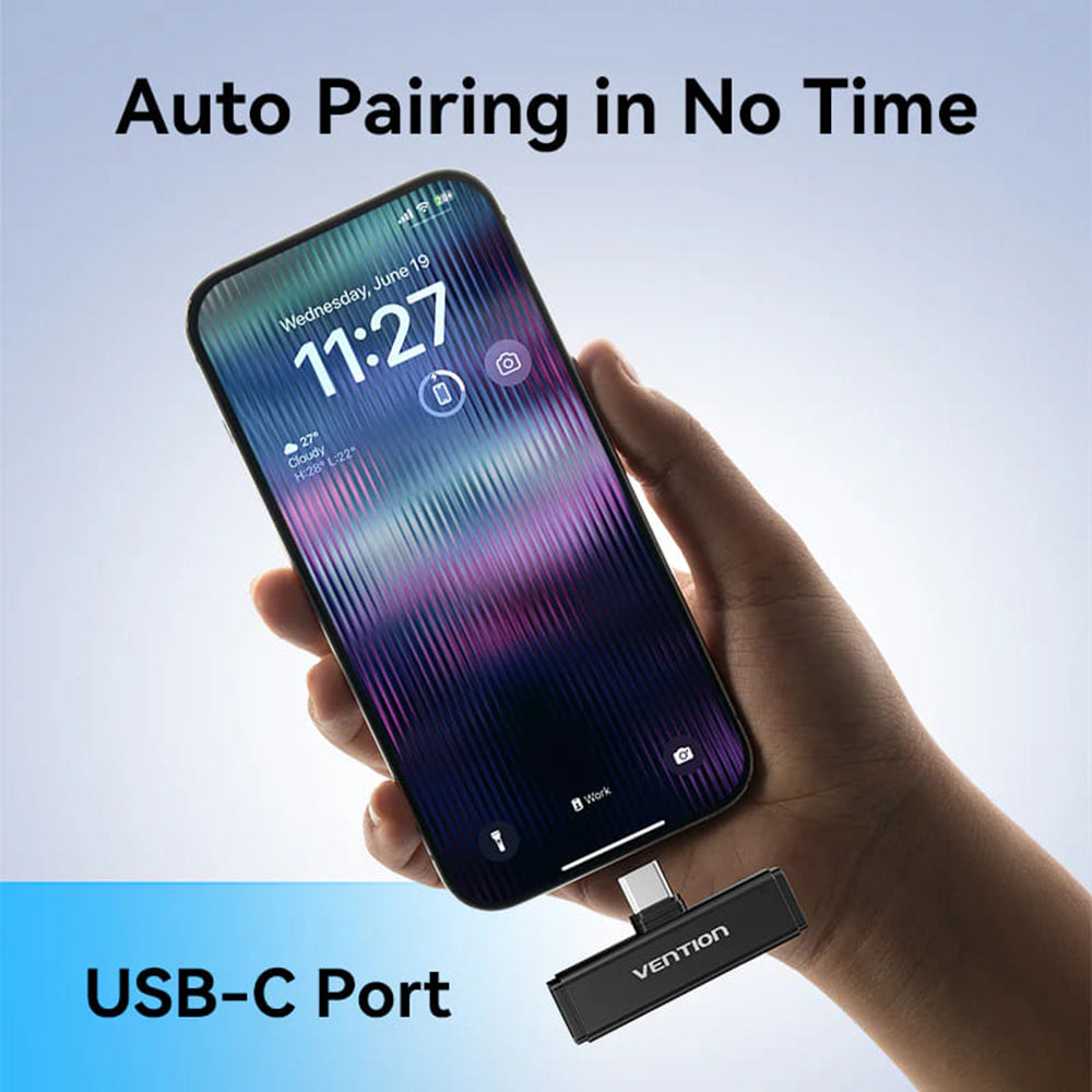 Lavalier Vention Clip-On, USB-C, Set 2 piezas, Negro