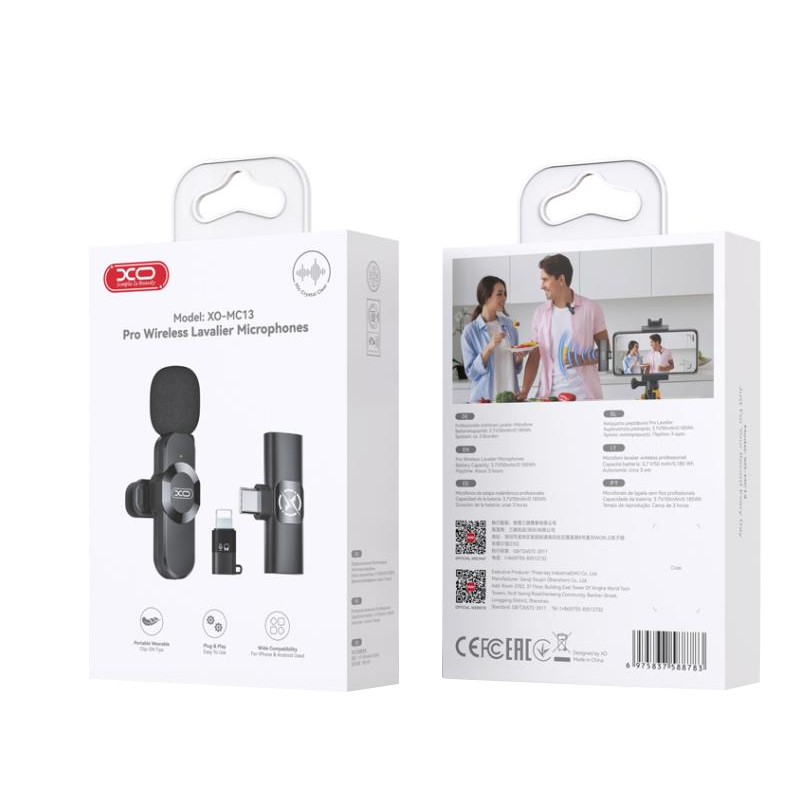 Lavaliera XO Design MC13, USB-C / Lightning, Negra
