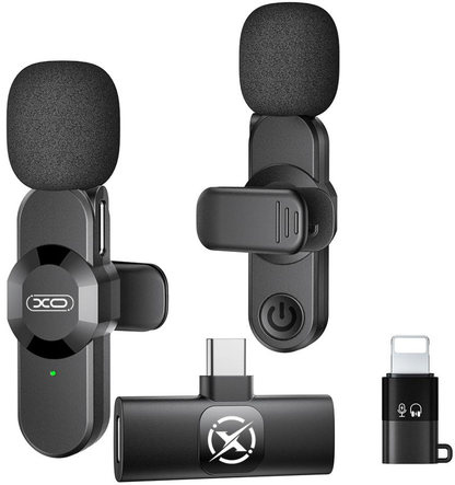 Lavaliera XO Design MC14 Dual, USB-C / Lightning, Set de 2 piezas, Negra