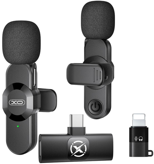 Lavaliera XO Design MC14 Dual, USB-C / Lightning, Set de 2 piezas, Negra