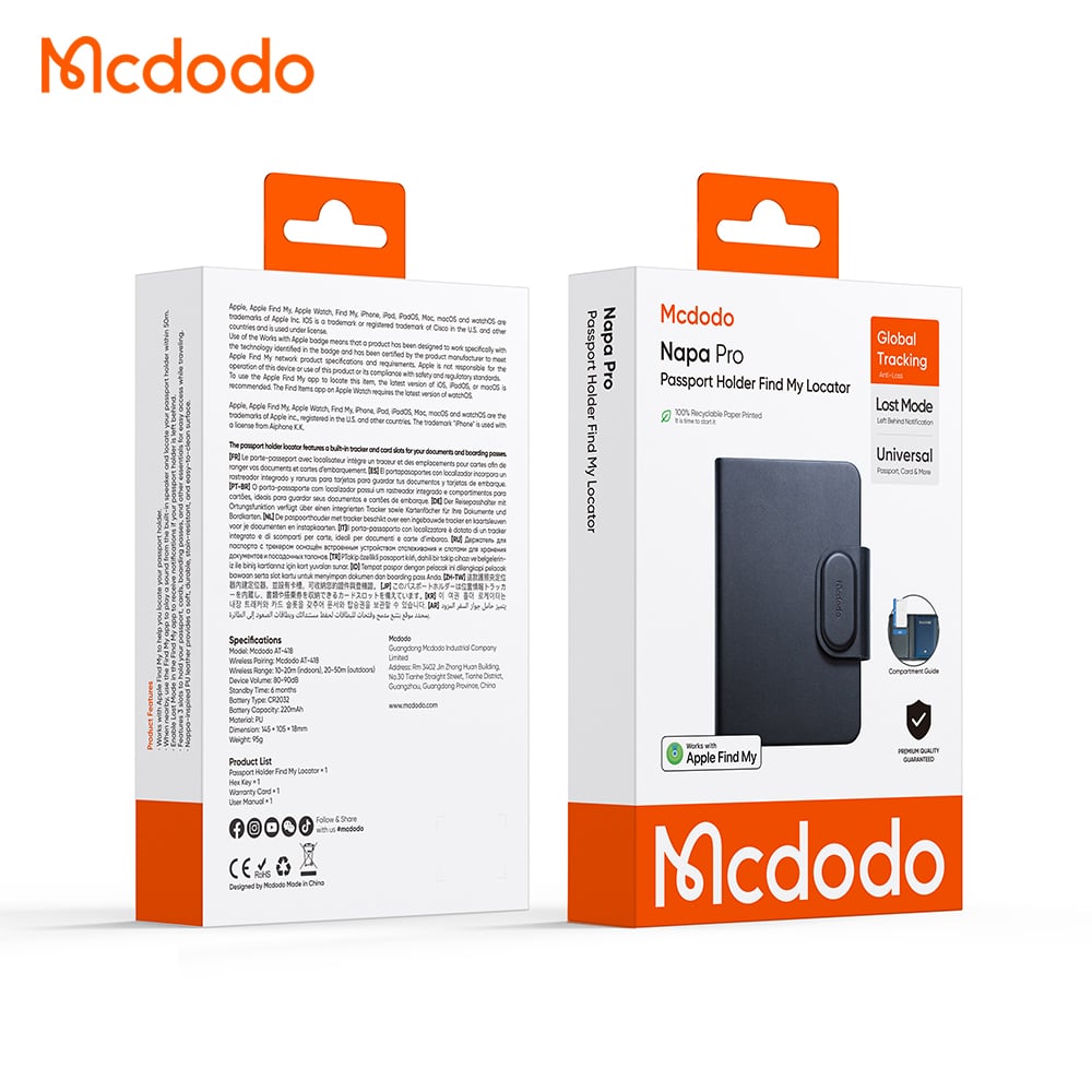 Mcdodo SmartTag Passport Napa Pro AT-4180 para la serie iOS, Negro