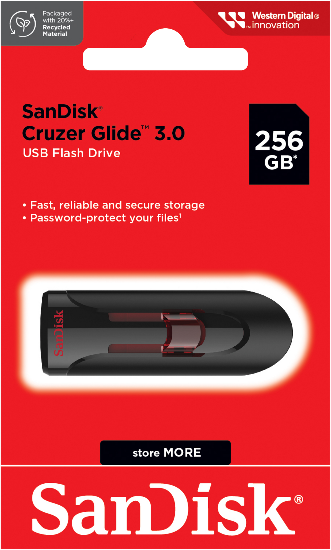 Memoria externa USB-A 3.0 SanDisk Cruzer Glide, 256Gb SDCZ600-256G-G35