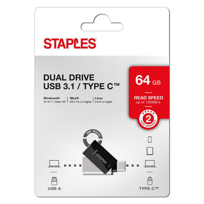 Memoria Externa USB-A 3.1 / USB-C Staples K23, 64Gb EKMMD64GK233CST