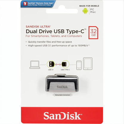 Memoria Externa USB-A 3.1 / USB-C SanDisk Ultra Dual Drive, 32Gb SDDDC2-032G-G46