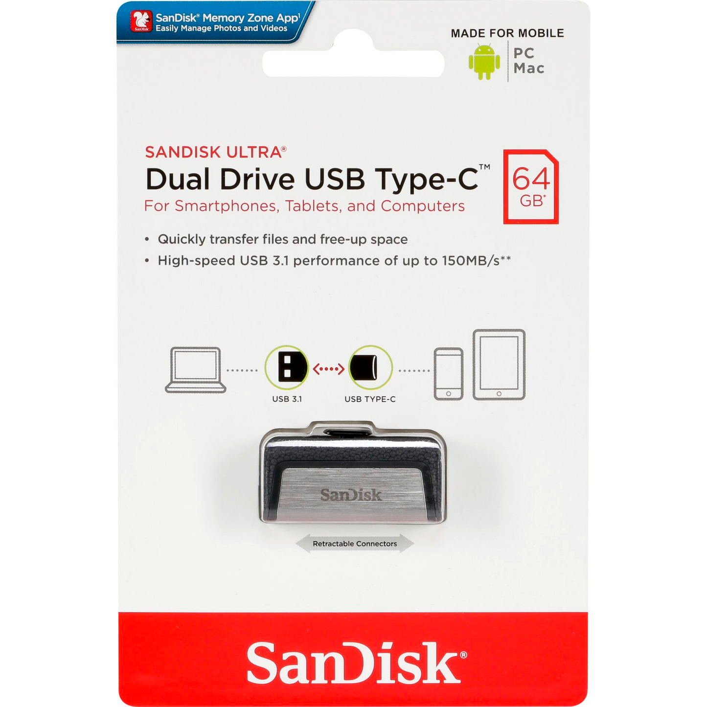 Memoria Externa USB-A 3.1 / USB-C SanDisk Ultra Dual Drive, 64Gb SDDDC2-064G-G46