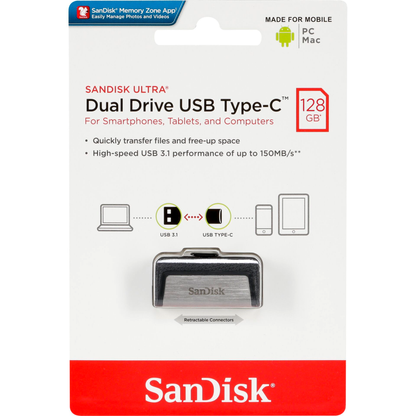 Memoria Externa USB-A 3.1 / USB-C SanDisk Ultra Dual, 128Gb SDDDC2-128G-G46