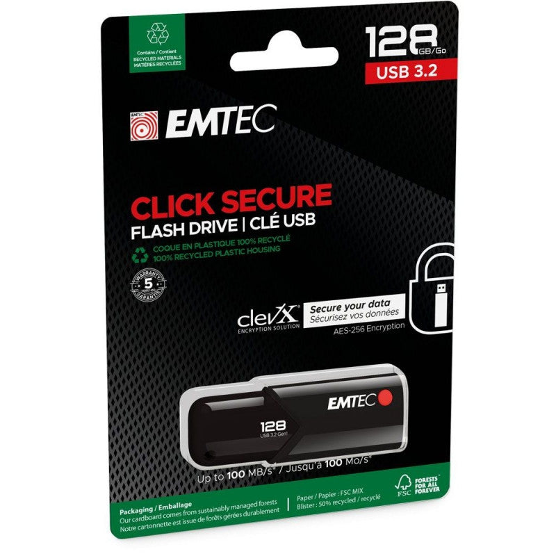 Memoria externa USB-A 3.2 Emtec B120 Click Secure, 128Gb ECMMD128GB123