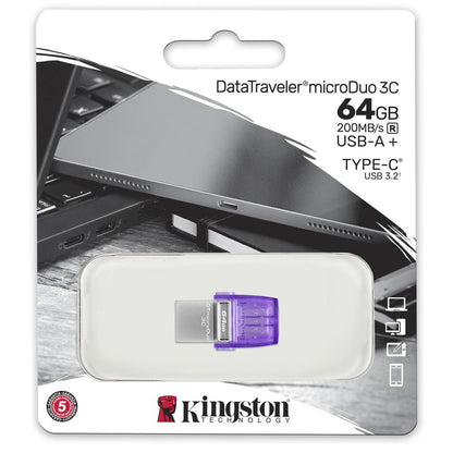 Memoria externa USB-A 3.2 / USB-C Kingston microDuo 3C, 64Gb DTDUO3CG3/64GB