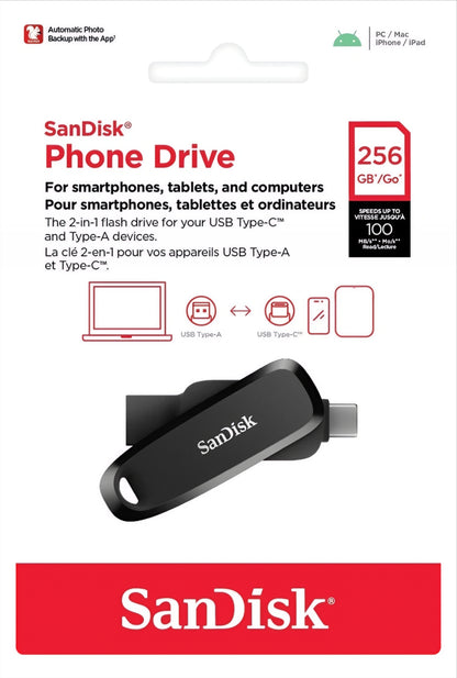 Memoria externa USB-A 3.2 / USB-C SanDisk Phone Drive, 256Gb SDDDC6-256G-G46