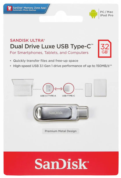 Memoria externa USB-A 3.2 / USB-C SanDisk Ultra Luxe Dual Drive, 32Gb SDDDC4-032G-G46