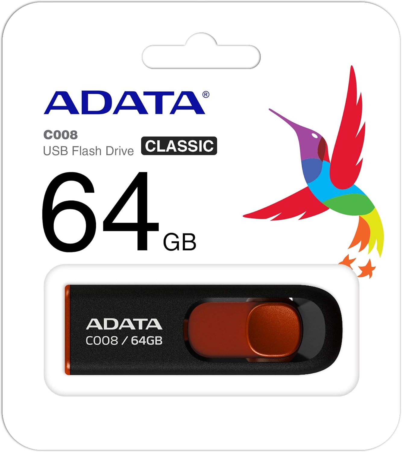 Memoria Externa USB-A Adata C008, 64Gb AC008-64G-RKD