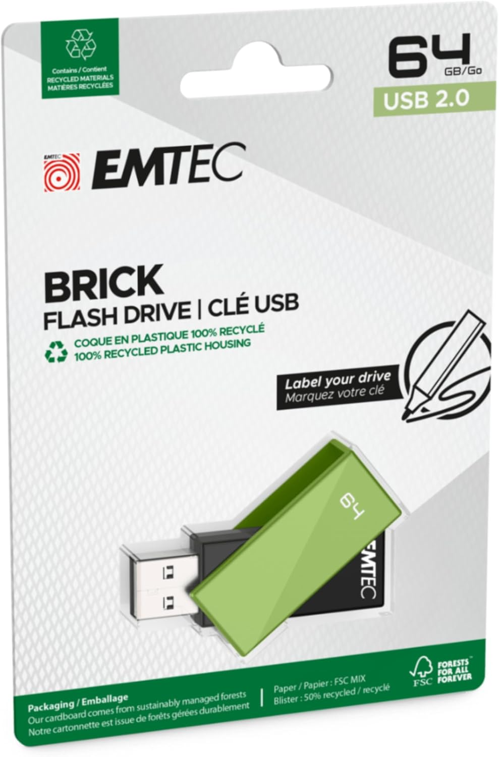 Memoria Externa USB-A Emtec C350 Brick, 64Gb ECMMD64GC352