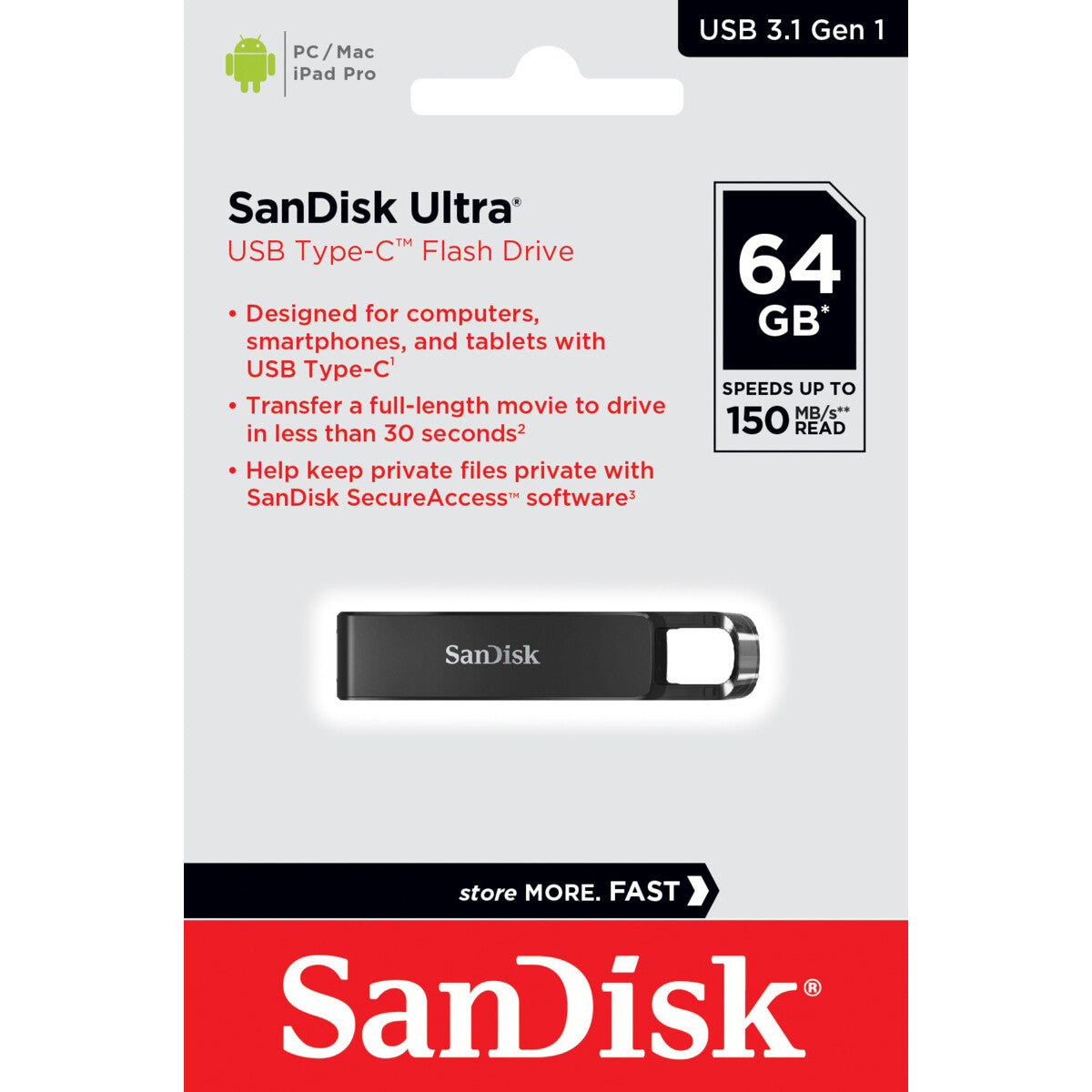 Memoria externa USB-C SanDisk Ultra, 64Gb SDCZ460-064G-G46