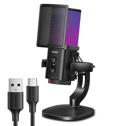 Micrófono Cardioide UGREEN CM581 (65629), RGB, USB-C, 1.5m, Negro