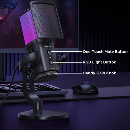 Micrófono Cardioide UGREEN CM581 (65629), RGB, USB-C, 1.5m, Negro