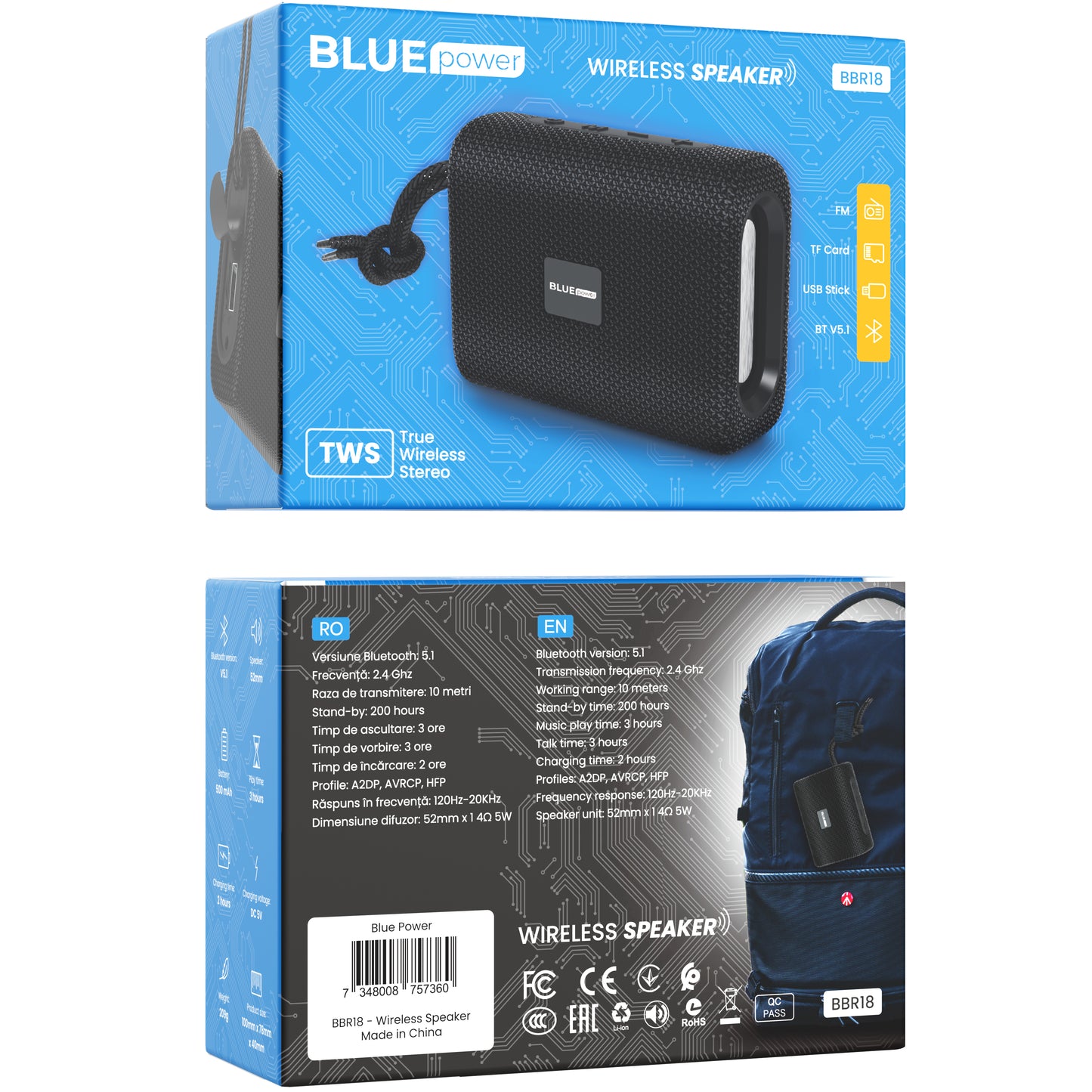 Altavoz portátil Bluetooth BLUE Power BBR18 Encourage Sports, 5 W, TWS, negro