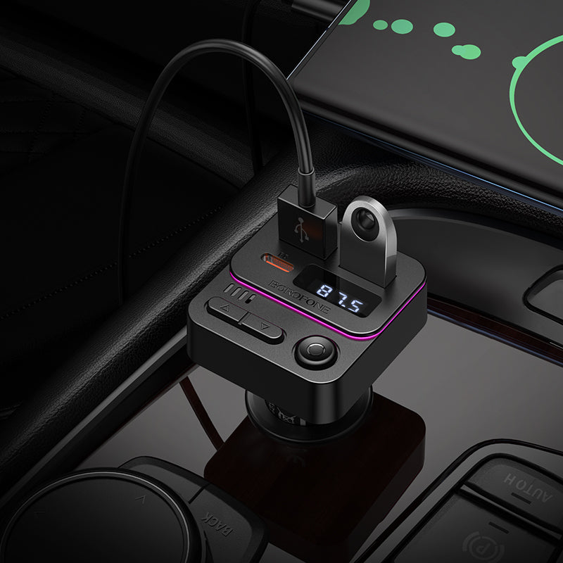 Modulador FM Bluetooth Borofone BC60 Hero, 2 x USB-A - 1 x USB-C