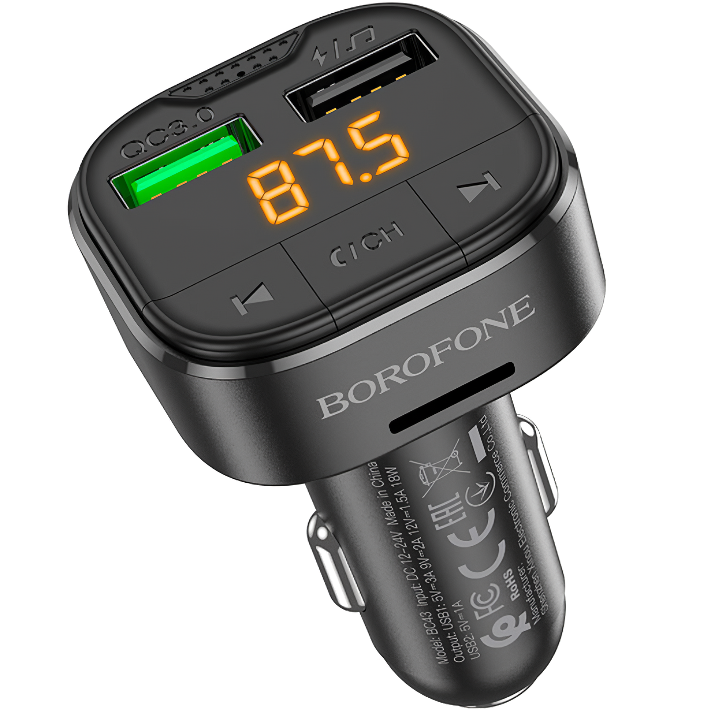 Modulador FM Bluetooth Borofone BC43 Flash, 2 x USB-A - 1 x microSD