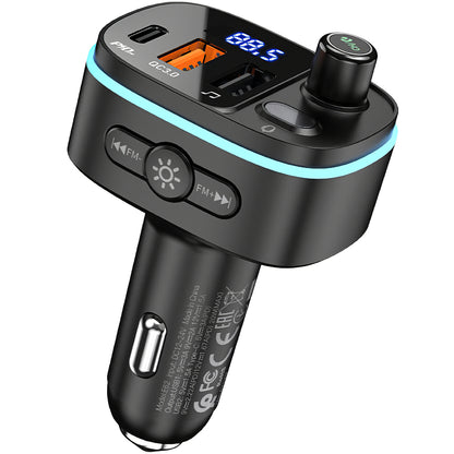 Modulador FM Bluetooth HOCO E62 Fast, 2 x USB-A - 1 x USB-C