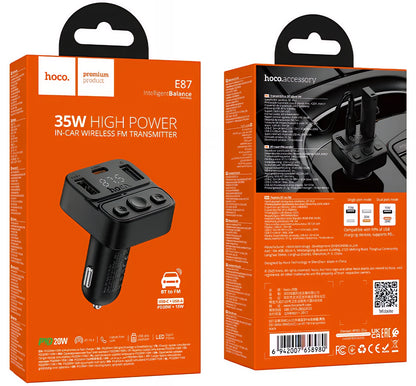 Modulador FM Bluetooth HOCO E87, 2 x USB-A - 1 x USB-C