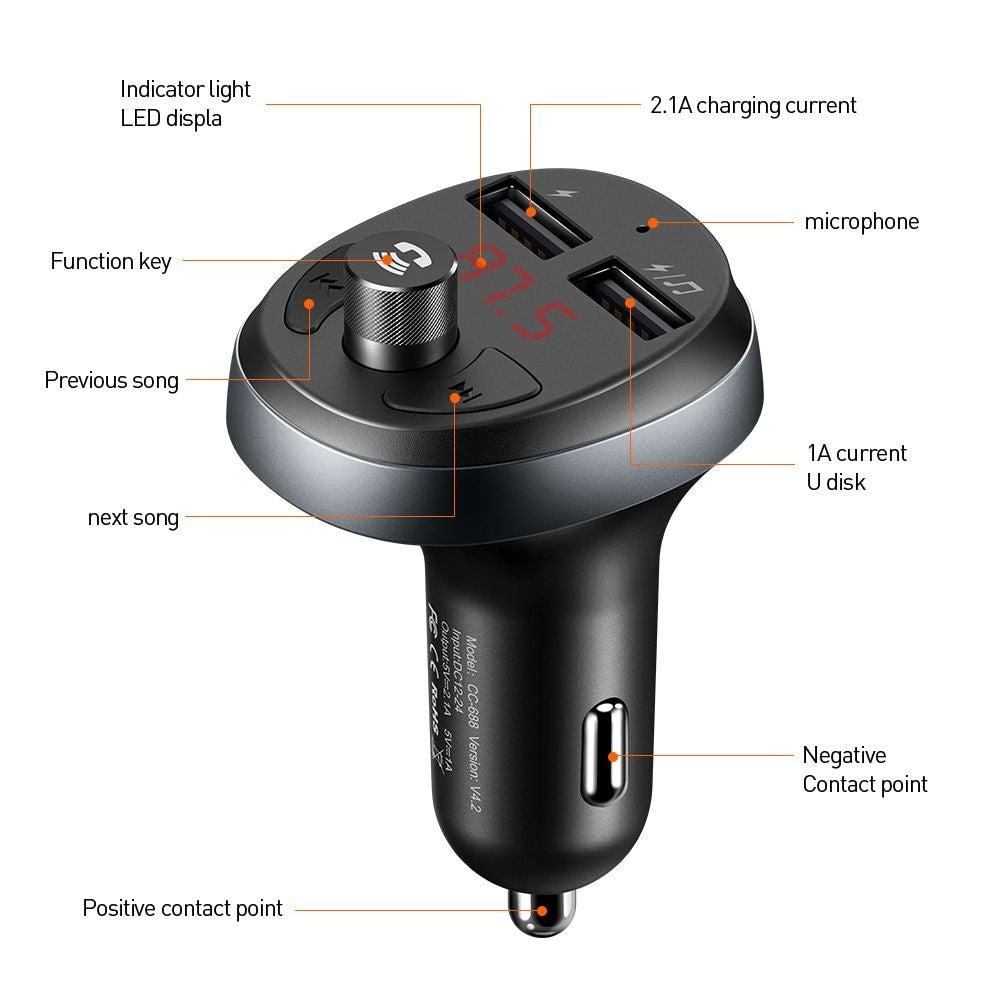 Modulador FM Bluetooth McDodo, 2 x USB-A