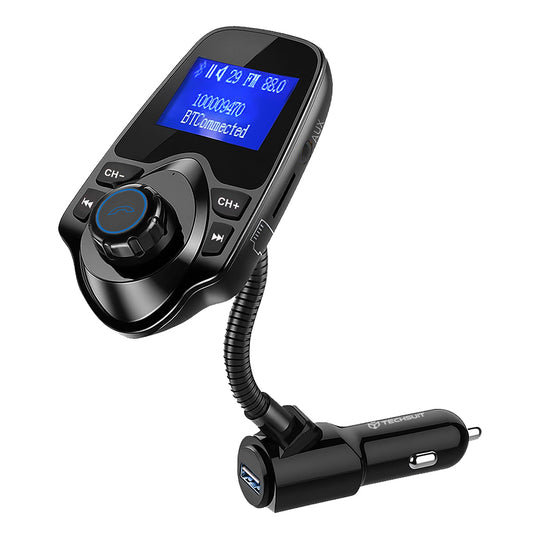 Modulador FM Bluetooth Techsuit MFM4, 1 x USB-A - 1 x 3.5mm - 1 x microSD, Negro