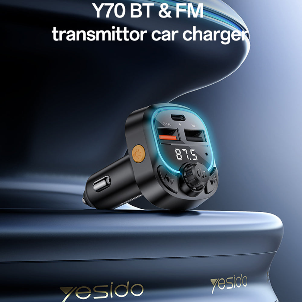 Modulador FM Bluetooth Yesido Y70, 2 x USB-A - 1 x USB-C