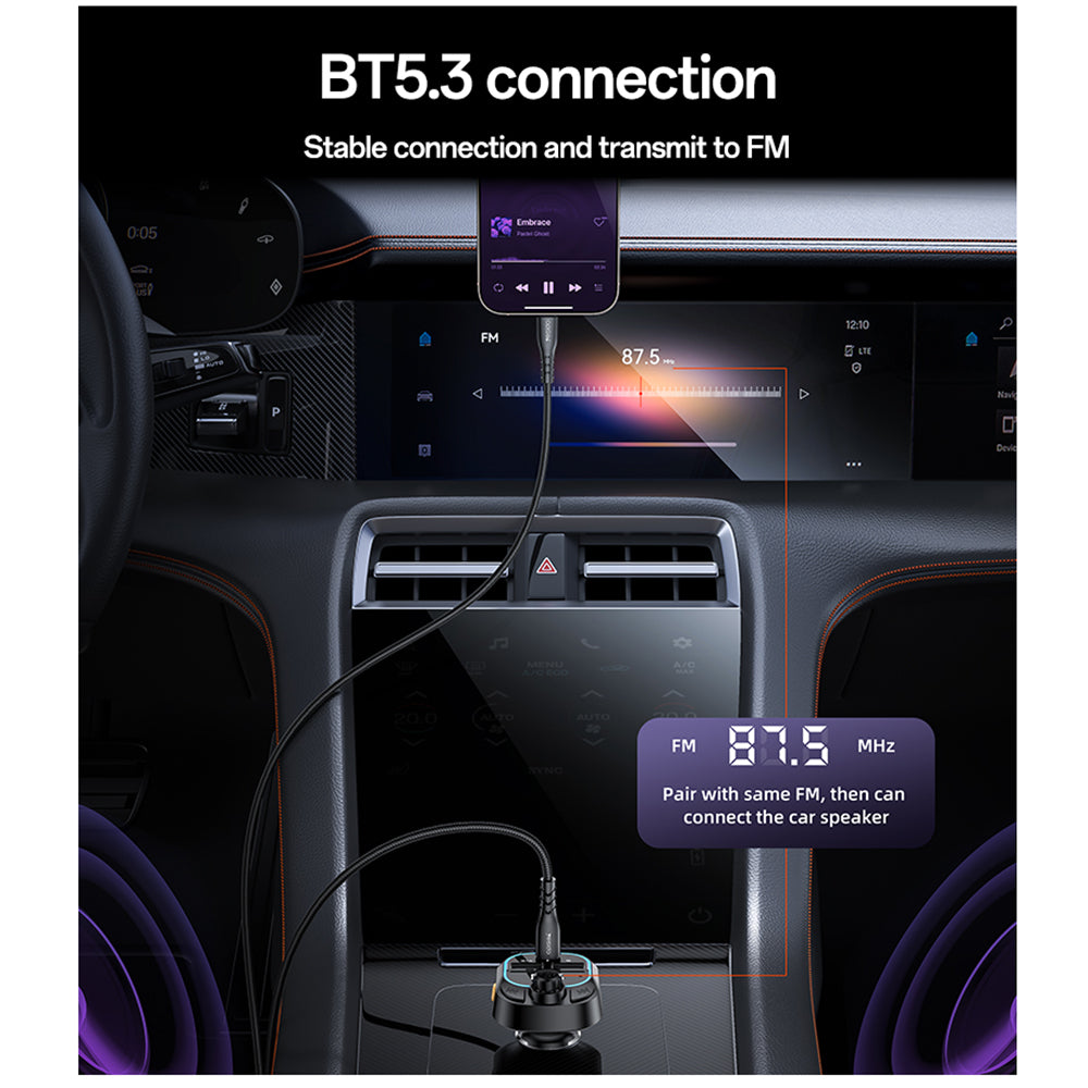 Modulador FM Bluetooth Yesido Y70, 2 x USB-A - 1 x USB-C