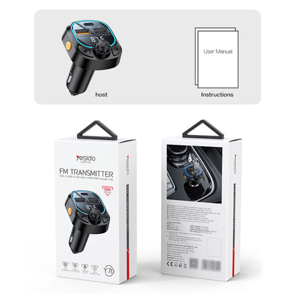 Modulador FM Bluetooth Yesido Y70, 2 x USB-A - 1 x USB-C