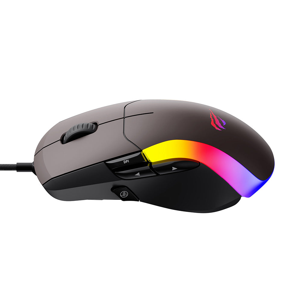 Mouse Gaming con cable USB HAVIT MS959S, RGB, 1200DPI - 8000DPI, 1.6m, Negro Ocre