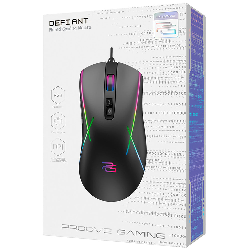 Mouse Gaming Wired USB Proove Defiant, RGB, 7200DPI, Negro CMDE00000102