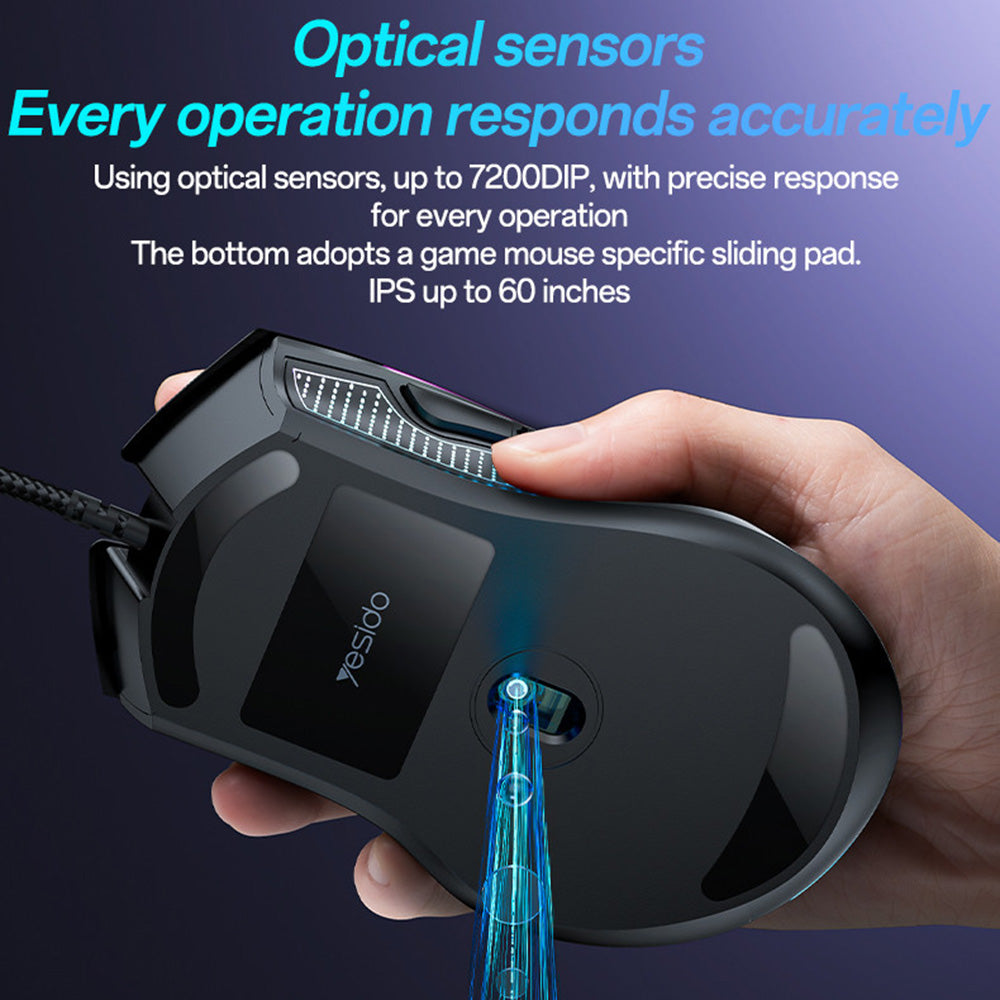 Wired USB Gaming Mouse Yesido KB20, RGB, 1000DPI - 7200DPI, Black