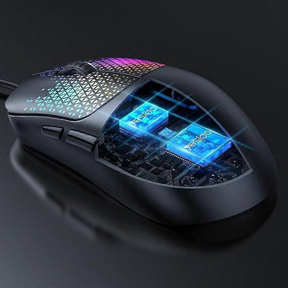 Mouse Gaming con cable USB Yesido KB32, RGB, 7200DPI, Negro