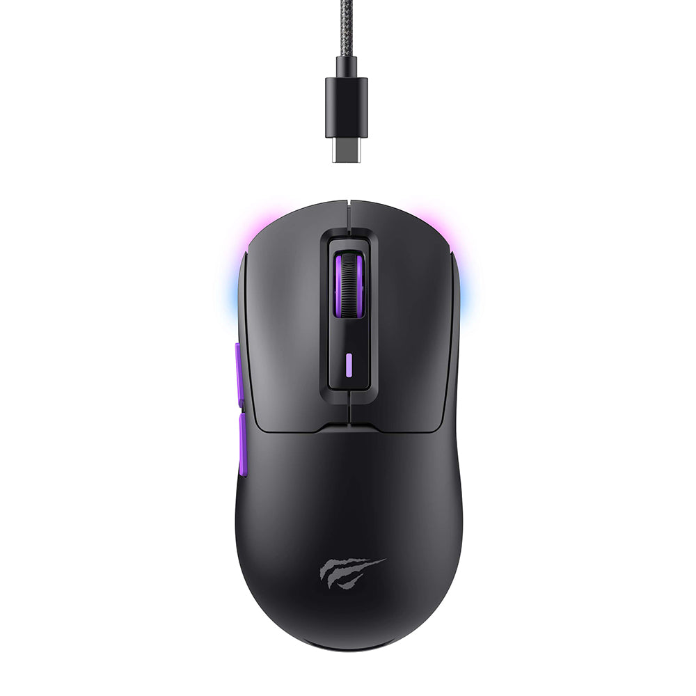 Ratón Gaming Inalámbrico HAVIT MS969WB, RGB, 1000DPI - 16000DPI, BT / Wi-Fi / Cableado, Negro