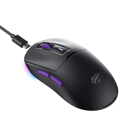 Ratón Gaming Inalámbrico HAVIT MS969WB, RGB, 1000DPI - 16000DPI, BT / Wi-Fi / Cableado, Negro