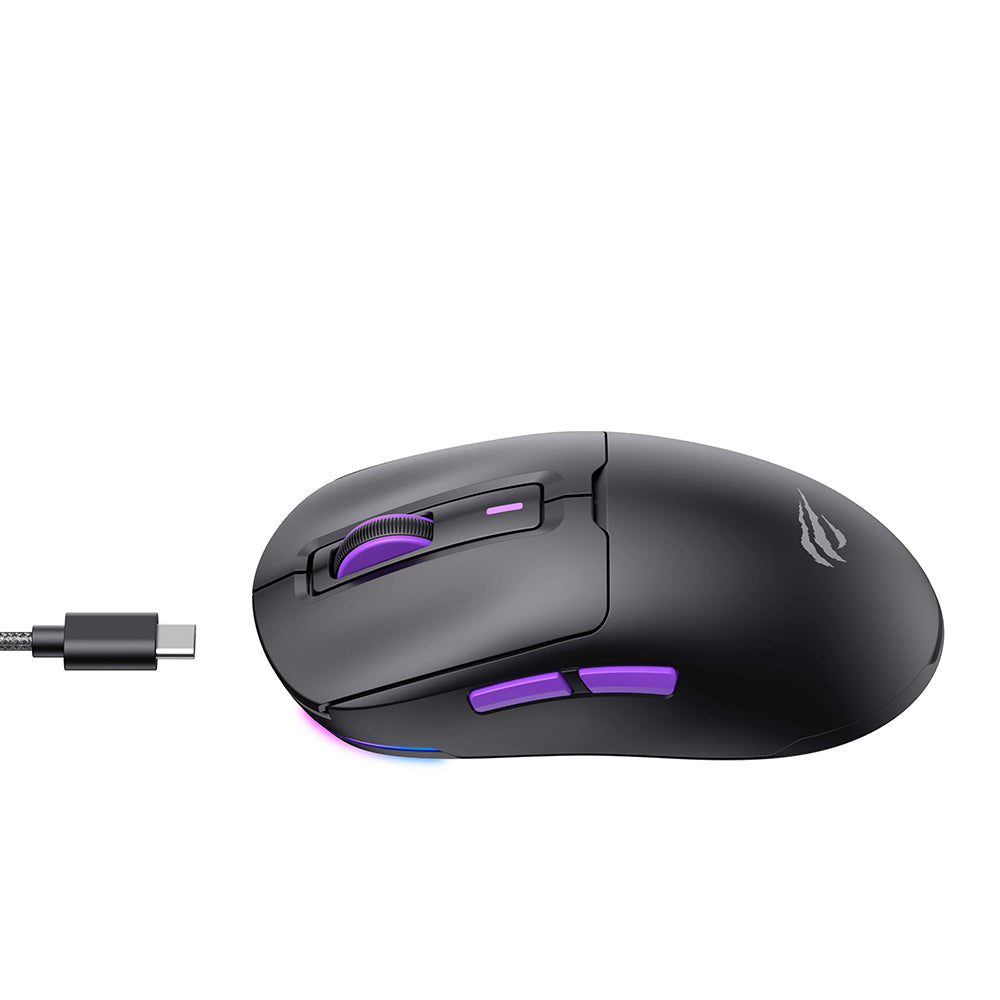 Ratón Gaming Inalámbrico HAVIT MS969WB, RGB, 1000DPI - 16000DPI, BT / Wi-Fi / Cableado, Negro