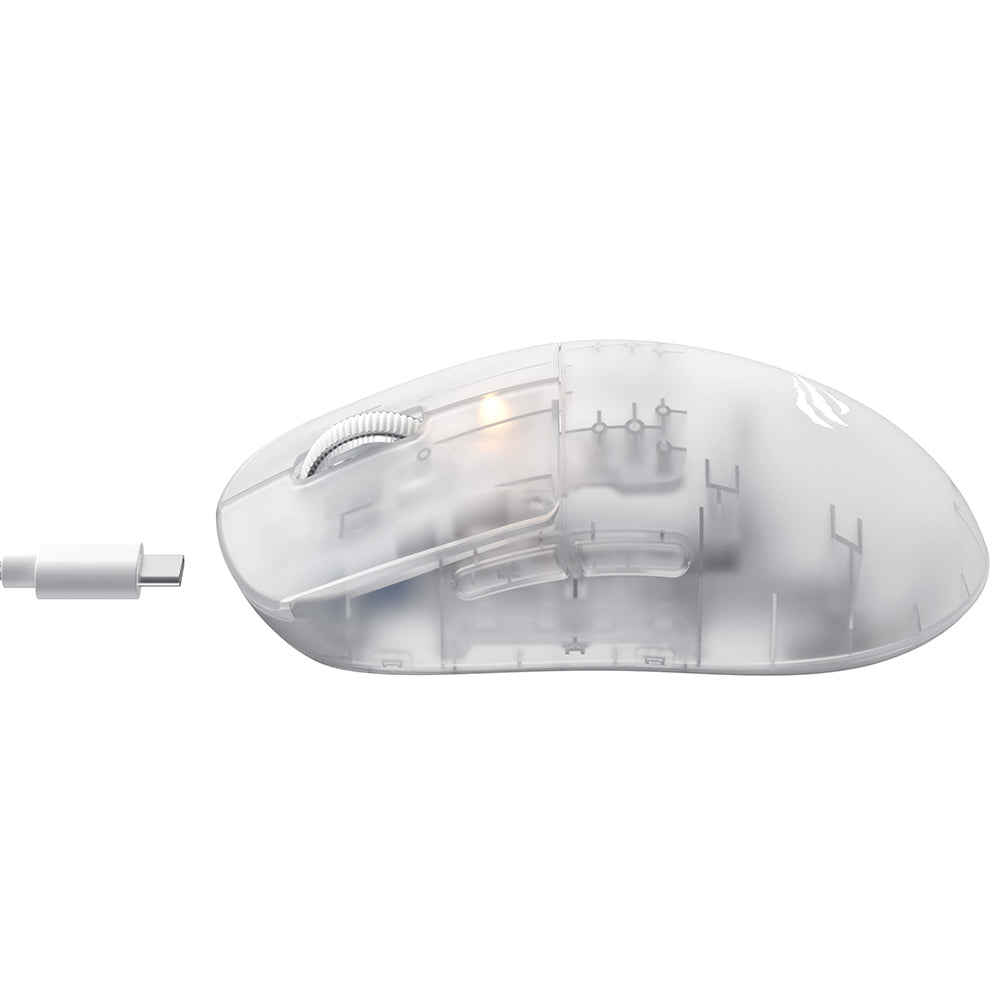 Ratón Gaming Inalámbrico HAVIT MS970WB Pro, 800DPI - 12000mAh, Blanco Transparente