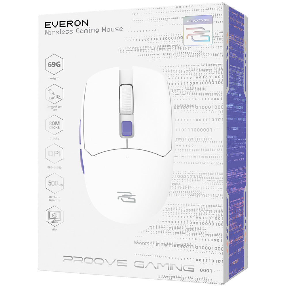 Mouse Gaming Inalámbrico Proove Everon, 800DPI - 10000DPI, Blanco WMEV00022002