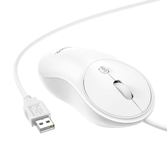 Mouse Wired USB HOCO GM13, 1600DPI, White
