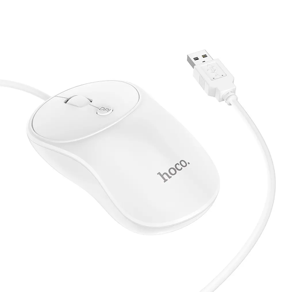 Mouse Wired USB HOCO GM13, 1600DPI, White