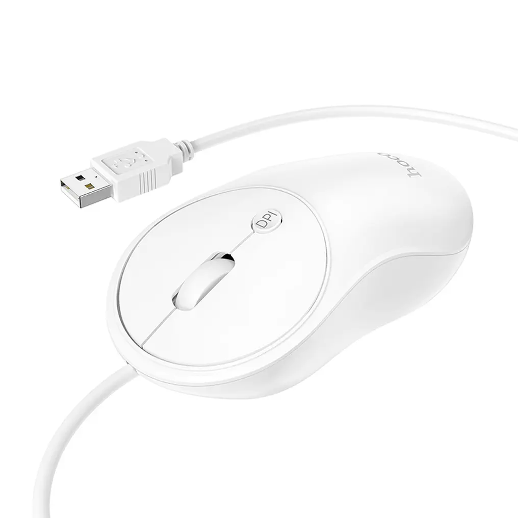 Mouse Wired USB HOCO GM13, 1600DPI, White