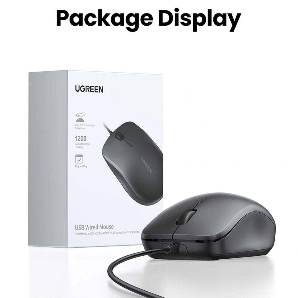 Mouse Wired USB UGREEN MU007, 1200DPI, 1.5m, Negro