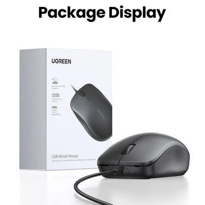 Mouse Wired USB UGREEN MU007, 1200DPI, 1.5m, Negro