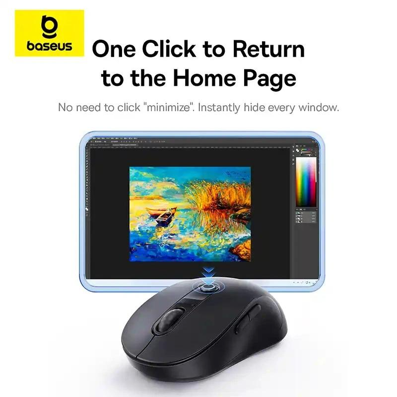 Mouse Wireless Baseus F02, 1600DPI, BT / Wi-Fi, Negro B0203203