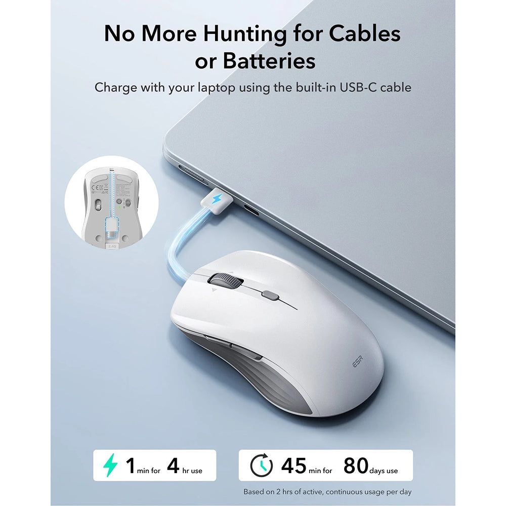 Ratón Inalámbrico ESR MagMouse, 800DPI - 4800DPI, BT / Wi-Fi, Blanco
