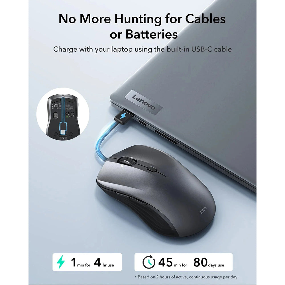 Ratón Inalámbrico ESR MagMouse, 800DPI - 4800DPI, BT / Wi-Fi, Negro
