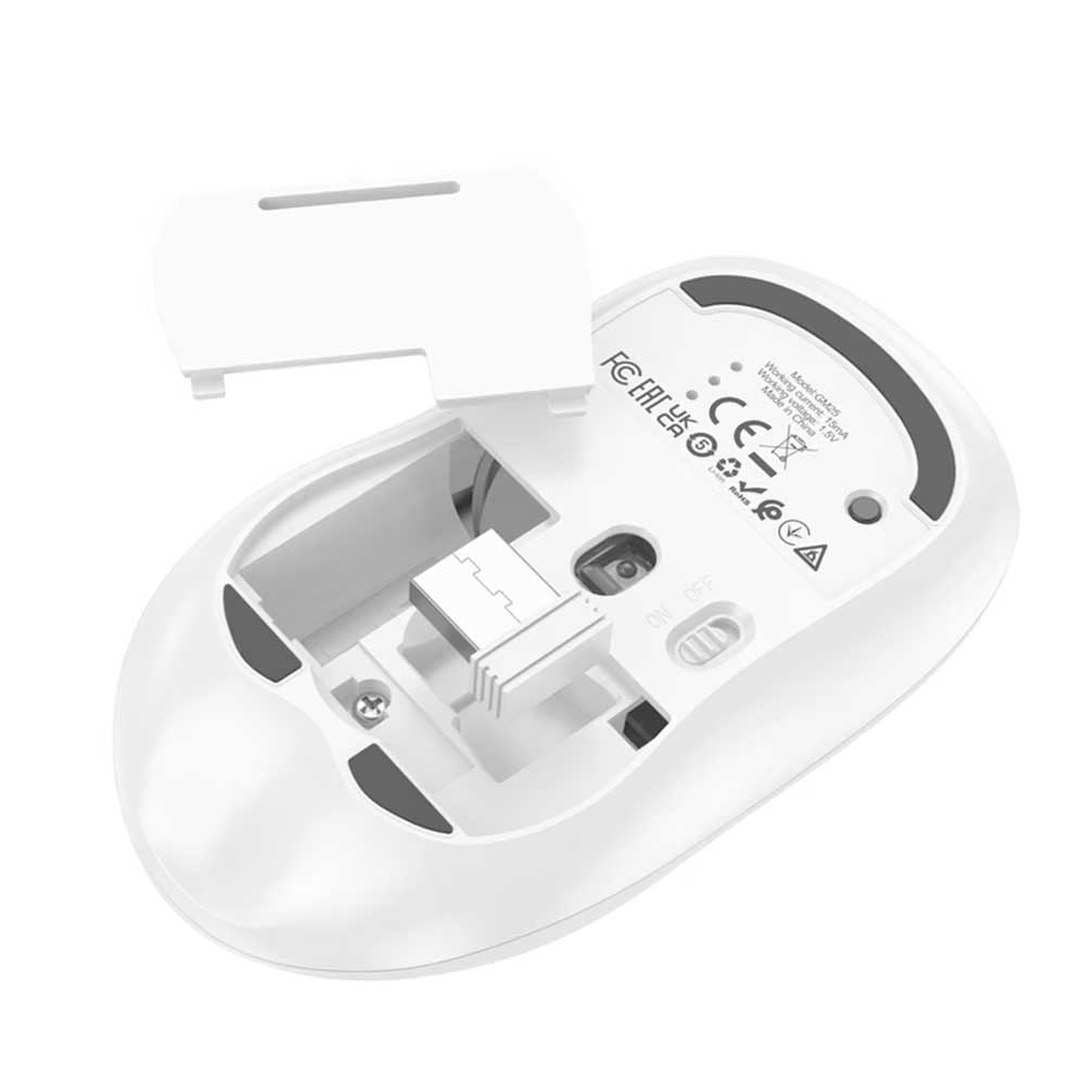 Ratón Inalámbrico HOCO GM25, 1600DPI, BT / Wi-Fi, Blanco